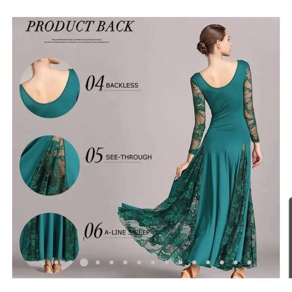 Long sleeve lace formal dress features lace inserts ..designed for Latin dancers - Picture 4 of 8